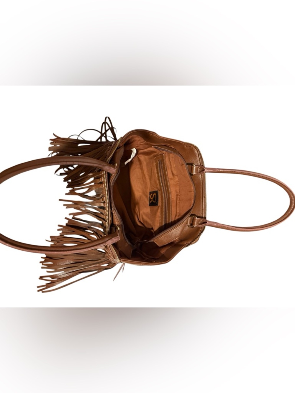 Fringed Brown Side Zip Leather Shoulder Bag - Picture 8 of 10
